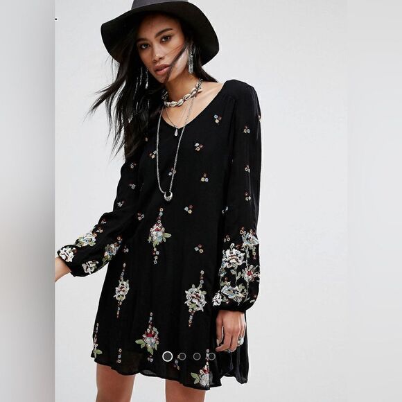 Free People jewel drip embroidered mini Oxford smock dress Sz XS - Picture 1 of 6